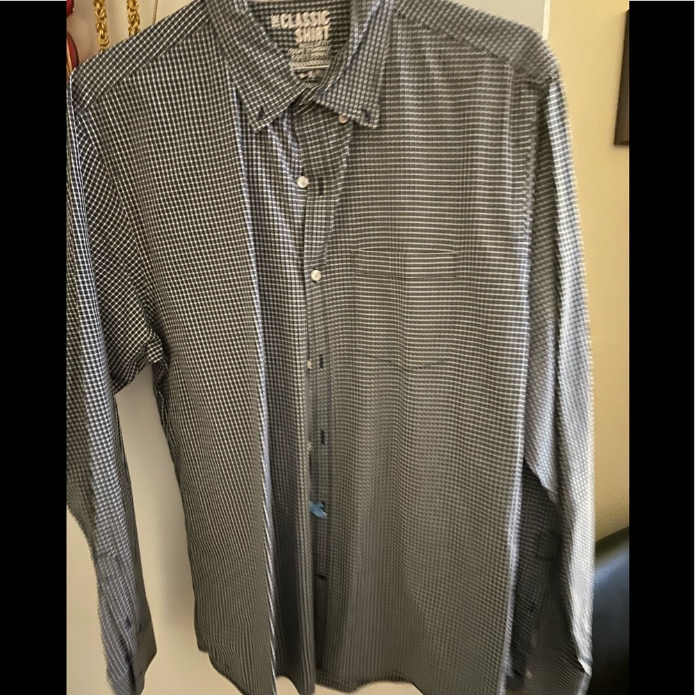 Old Navy Classic Fit Dress Shirt in Navy and White Check Size XL